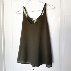 ACTIVE USA Olive Green V-Neck Flare Tank Top